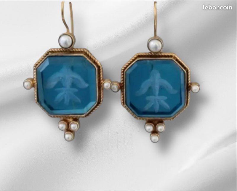 Boucles D'oreilles Pendantes Vintage 1970 - Alpaca Et Turquoise - Vieux Stock Neuf
