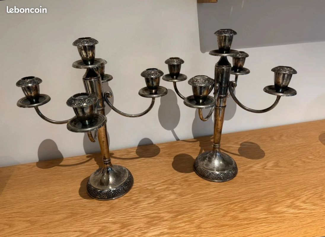 Paire de chandelier en métal argenté Silea (image 1)