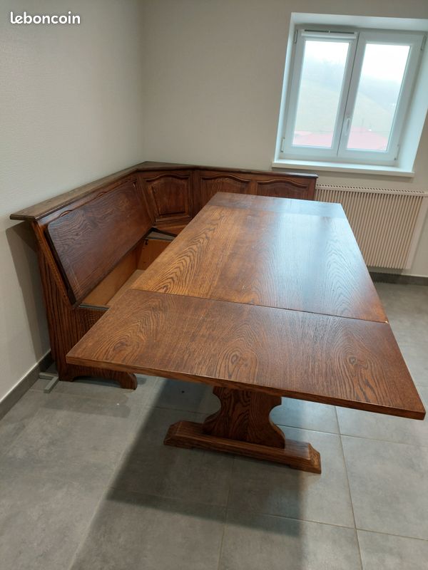 Beau banc angle avec table à rallonge et meuble d'angle, vaisselier en 2 parties, meuble d'angle en 2 parties avec vitrine haute (image 2)