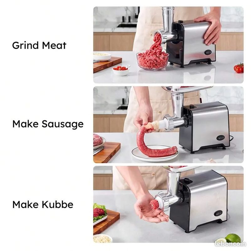 Hachoir à Viande Électrique, 1341W Max, 3 En 1 Hachoir à Viande Avec 3