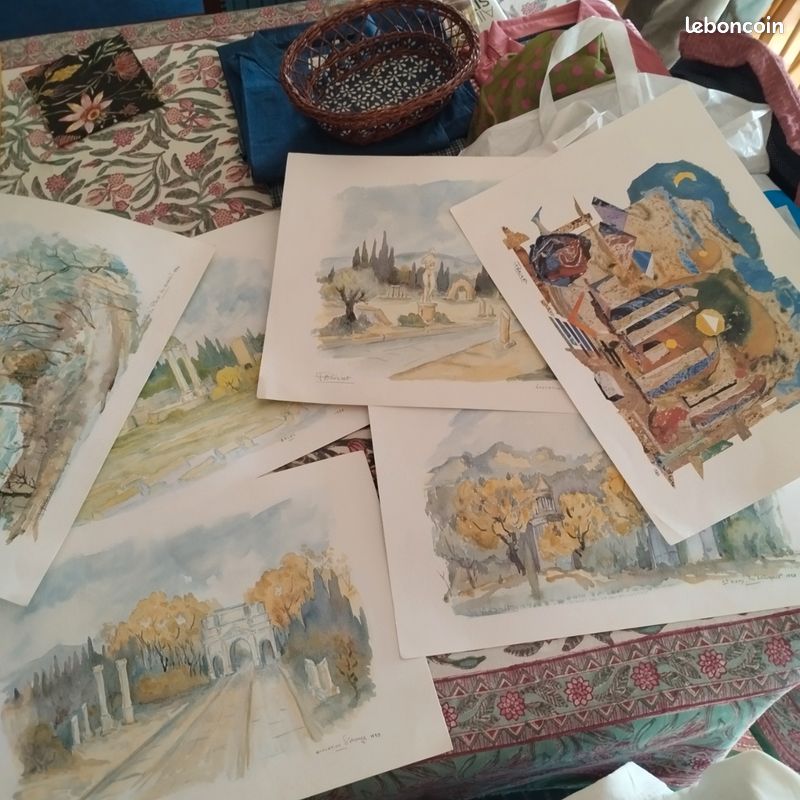 Lot 6 aquarelles originales "paysages de provence"signées Bruno Parizat 33x51cm (image 1)