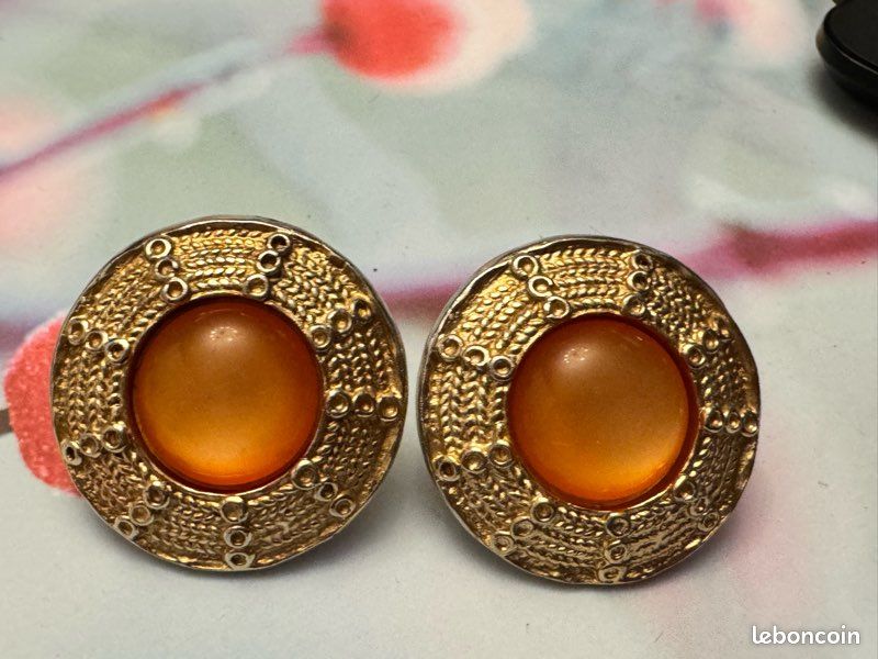 Boucles D'oreilles Clips Vintage, Dorées, Diamètre 3,7 Cm - Occasion Très Bon état