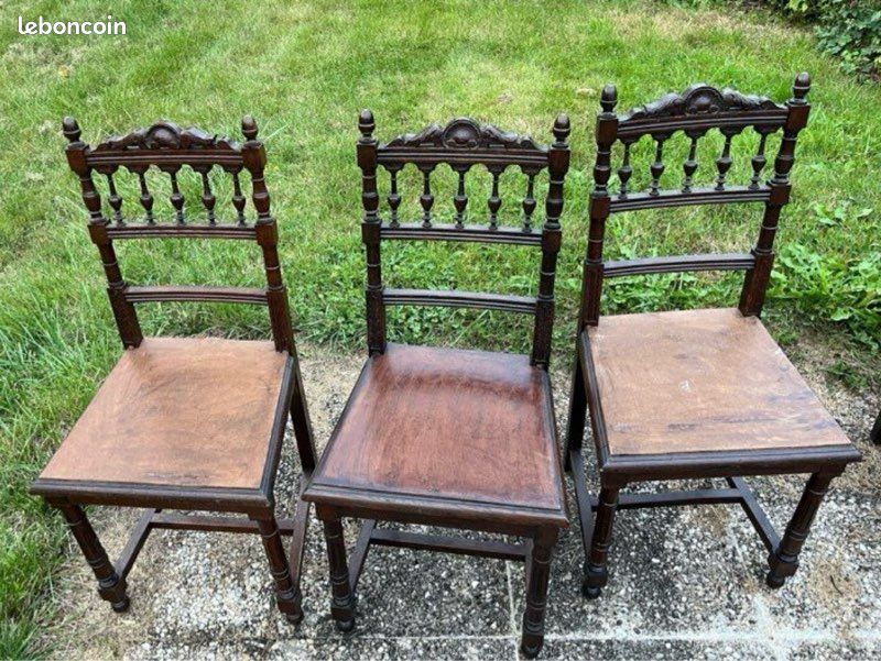 3 chaises chêne style henri II (image 1)