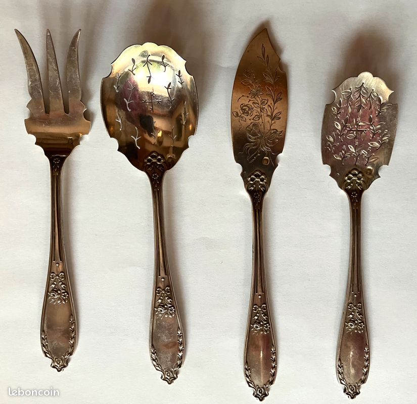 Service à mignardises Art nouveau – Argent massif Minerve – Joseph Crossard – 4 pièces (image 1)