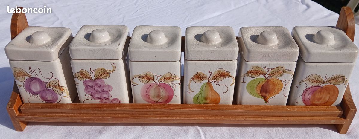 Ensemble de 6 pots à épices en céramique avec étagère support (image 1)