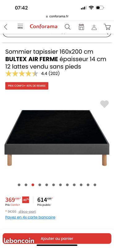 Sommier tapissier 160x200 cm BULTEX (image 1)