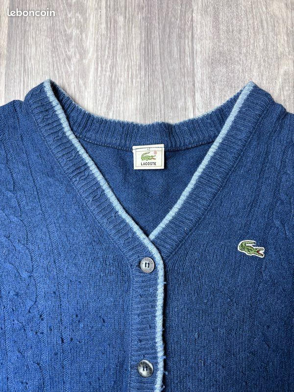 Cardigan Gilet Femme Lacoste Bleu Vintage Taille XL Logo Brodé (image 4)