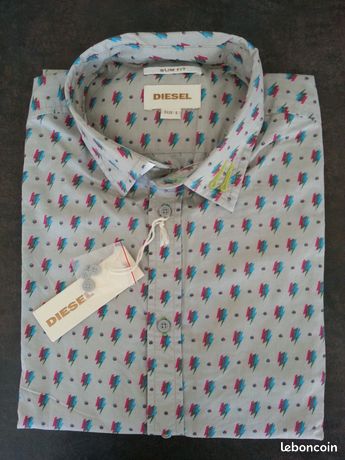 Chemisette Diesel 55DSL Homme - Taille L Gris Bleu, Motif Géométrique - Été