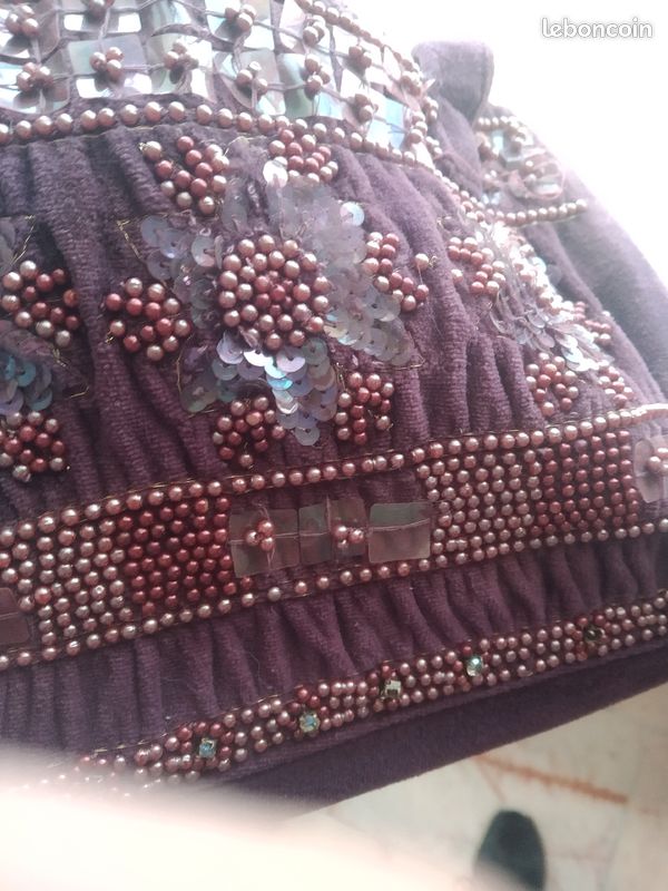 Sac tissu bordeaux brillant perles (image 3)