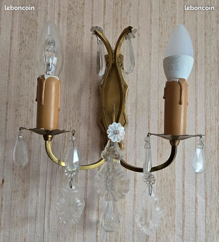 Lot 2 Appliques Murales Art Déco – Laiton Et Verre Tranchant, Style Industriel