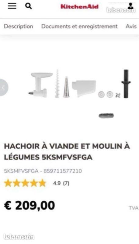 NEUF Kitchenaid Hachoir à viande et Passoire à fruits et à légumes 5KSMFVSFGA (image 7)