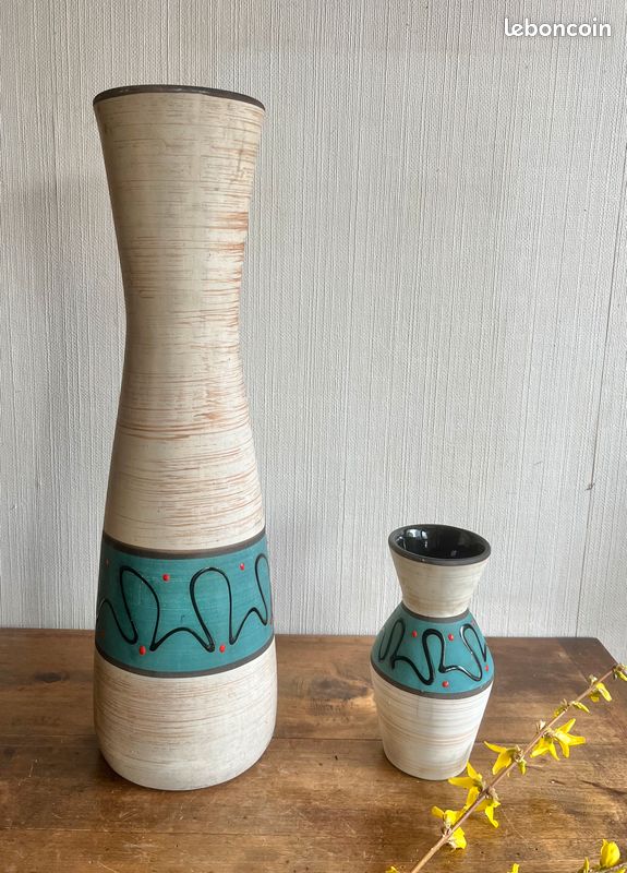 Grand vase bobine Scheurich Keramik 525-50, West Germany années 60 et petit vase 523-18 (lot de 2) (image 1)