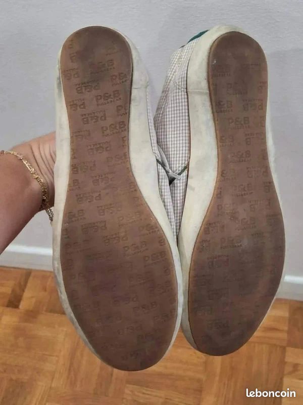 💚 Baskets Pull & Bear beige & vert à carreaux – Taille 38 (image 2)