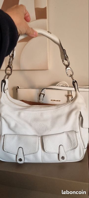 Sac Main TEXTER Cuir Verni Blanc - état Neuf - Vintage