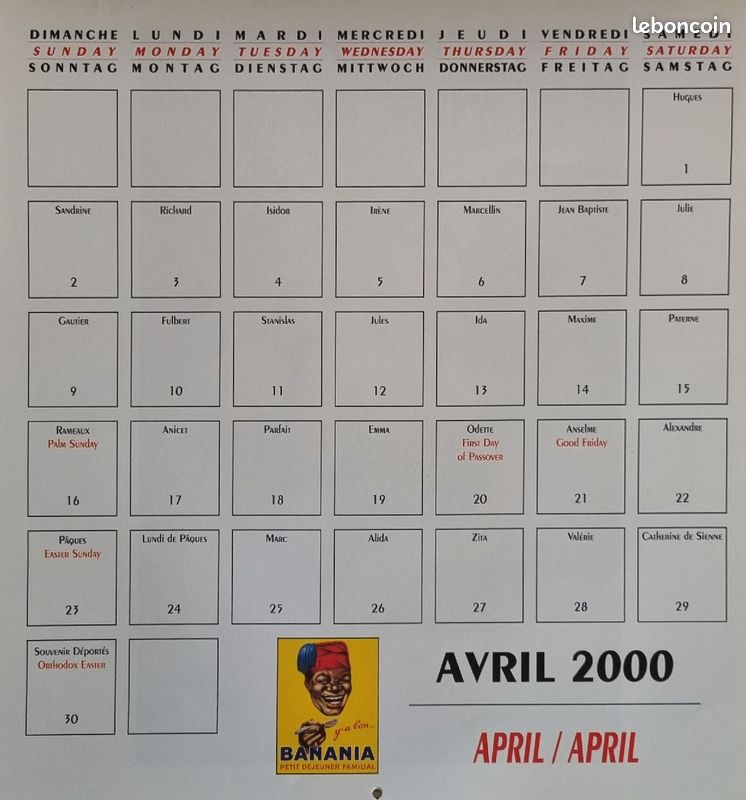 Calendrier année 2000 Banania (image 3)