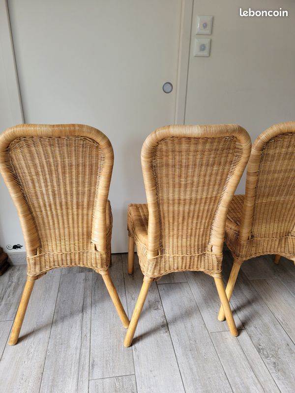 Lot de 4 chaises en rotin naturel tressé – Dossier haut – Style vintage (esprit colonial) (image 9)