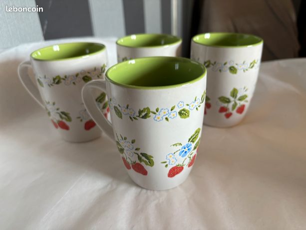 Lot De 4 Mugs (Tasses) Geneviève Lethu Pour L'Invosges - Design Artistique - Occasion Très Bon État