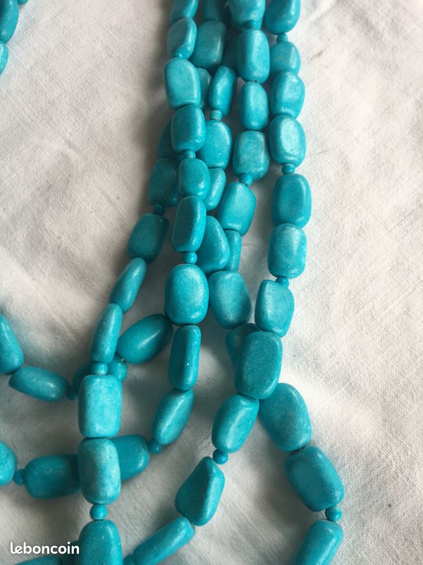 Sautoir Vintage ETHNOCHIC PARIS En Laiton Avec Perles Howlite Turquoise - Longueur 150cm - Occasion
