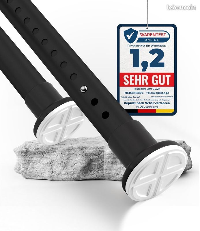 Tringle à Rideau Télescopique 50-228 Cm - Tube épais 2,5 Cm, Noire, Supports Inclus (lot De 2)