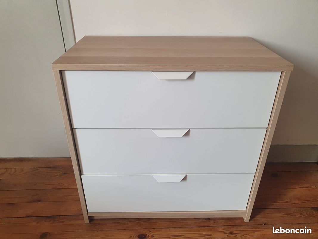 Commode ASKVOLL avec tiroirs 3 en chêne blanchi / blanc 70x41x68 cm (image 1)