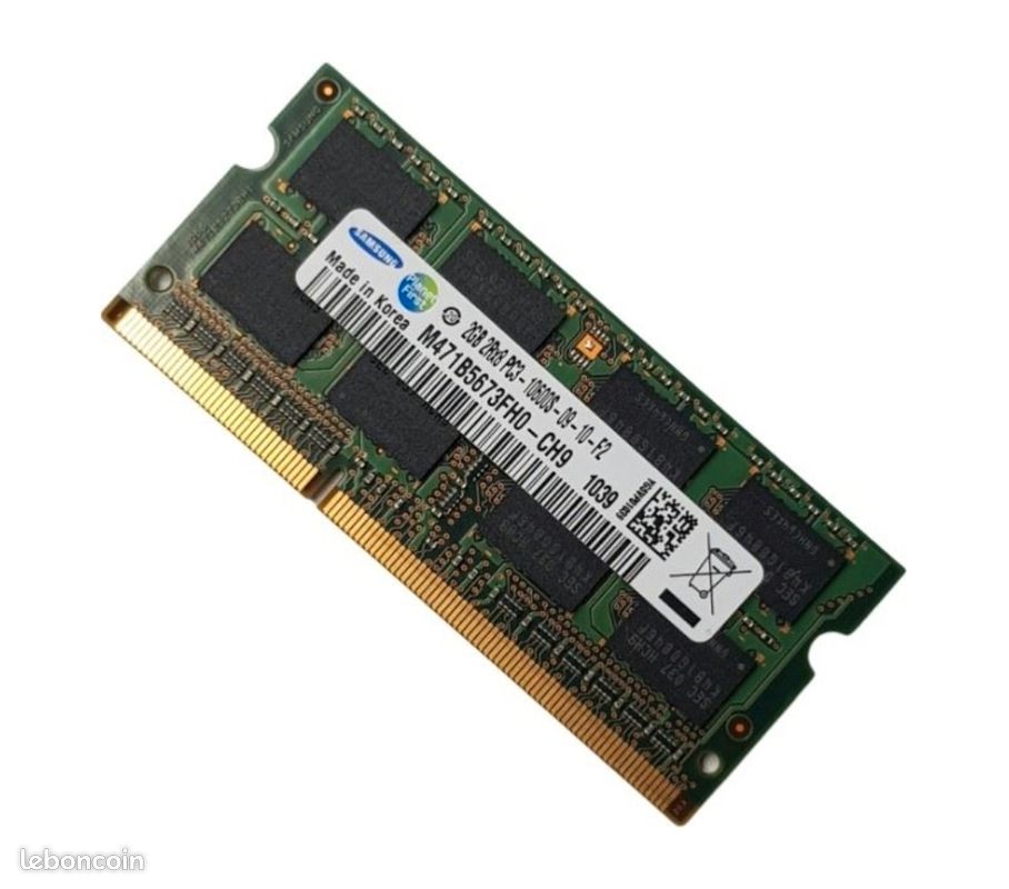 Barrette Mémoire 2Go RAM DDR3 Samsung M471B5673FH0-CH9 SO-DIMM PC3-10600S 2Rx8 (image 1)