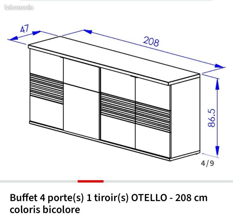 Buffet OTELLO 4 portes / 1 tiroir – 208 cm – Bicolore blanc/bois (image 6)