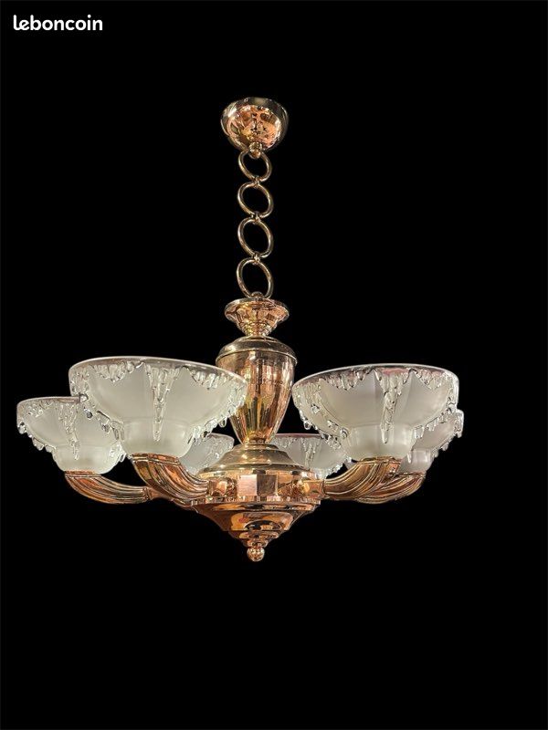 Lustre art déco en cuivre verrerie Ezan (image 5)