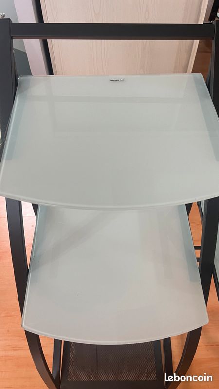 Bureau en verre et acier avec son étagère (image 4)