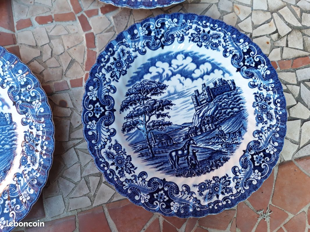 Lot 5 Assiettes plates Castle British Anchor Country Ironstone England Bleu (image 3)