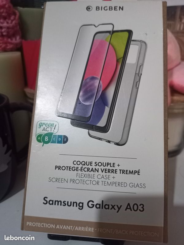 Coque Samsung Galaxy A03 protection écran verre trempé et coque souple (image 1)