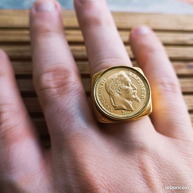 20 Francs Bague Napoleon Argent Bague Chevalière Carré 20 Francs
