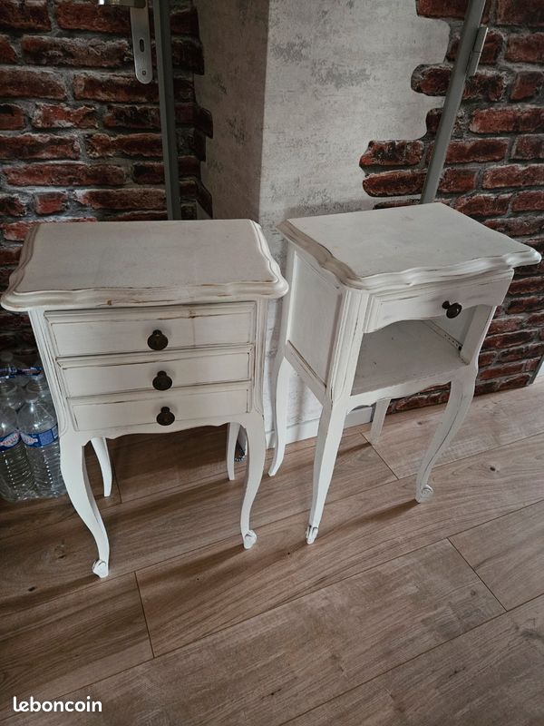 Commode 3 Tiroirs Blanc Shabby Chic – Table De Chevet En Bois – Meuble Maison De Campagne