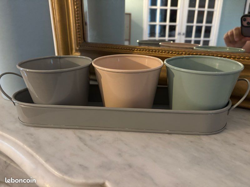 Joli trio de pots pastels en métal pour succulentes (image 2)