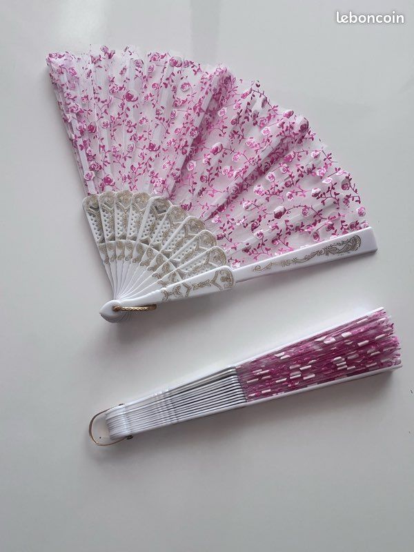 Lot de 2 éventails blanc rose (image 7)