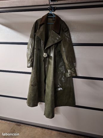 Manteau Militaire Allemand Long En Cuir 1944 - Vintage Seconde Guerre - Taille XL, Style Trench