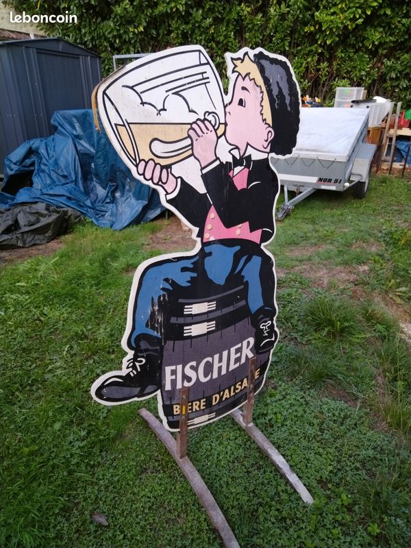 Grande enseigne silhouette Fischer Bière d'Alsace avec piétement - Vintage (image 1)