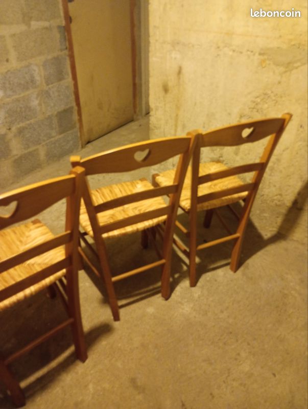 Lot de 4 chaises en bois et paille avec motif cœur (image 10)