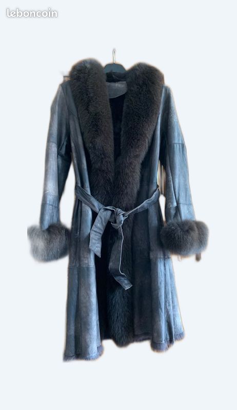 Manteau trench-coat en fourrure de lapin retournée (image 1)