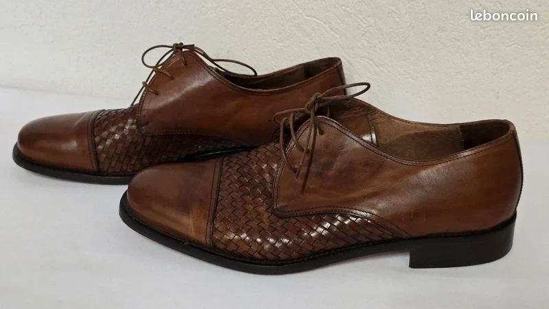 Salamandre France vintage richelieu derbies derby oxford mocassins en cuir tressé marron 43 /44 (image 2)