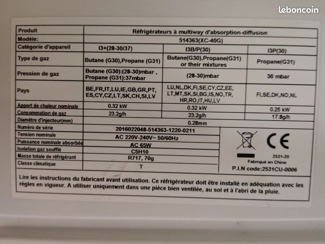 Réfrigérateur Gaz et Élec pour camping car (image 3)