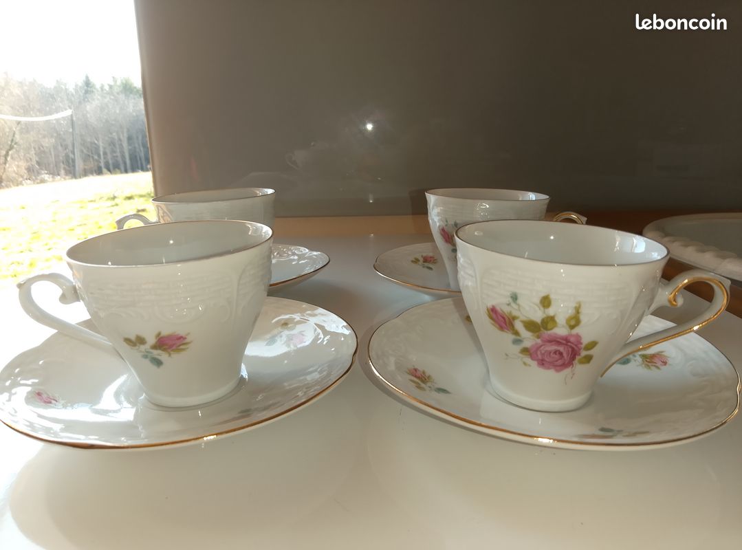 Lot de 4 tasses à café avec soucoupes Hartporzellan Germany - Arts de la table