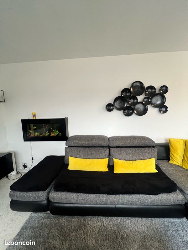 Magnifique canapé XXL (gris anthracite chiné et base cuir) (image 4)
