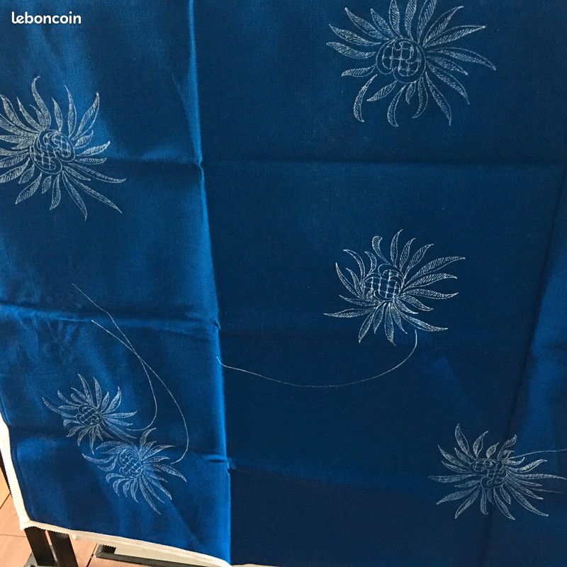 Nappe à broder 140 x 160 cm Coton bleu (image 1)