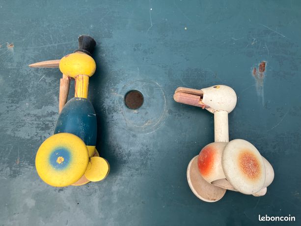 Ancien Jouet En Bois Canard À Tirer Milieu XXème Antiquité