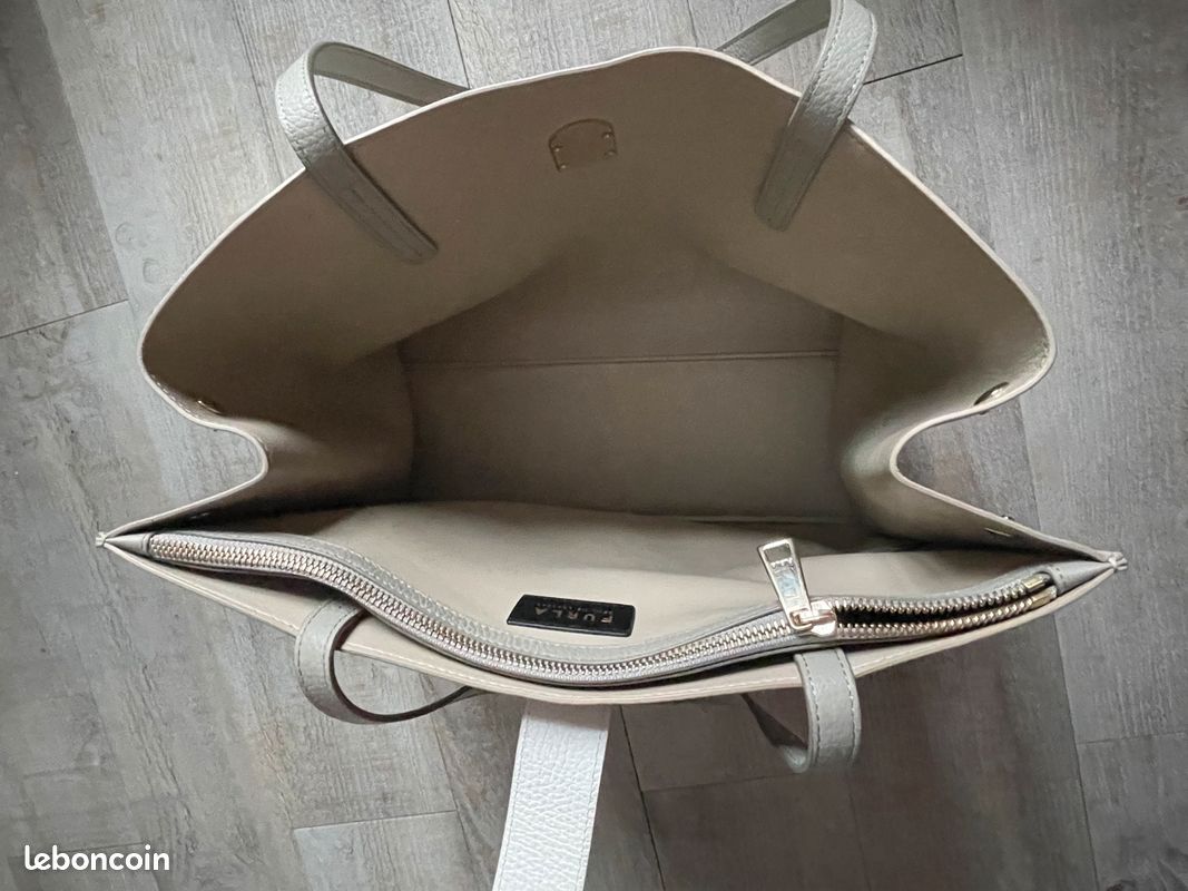 Sac Cabas Furla En Cuir - Couleur Blanc Cassé Et Noir - Occasion Très Bon état - France