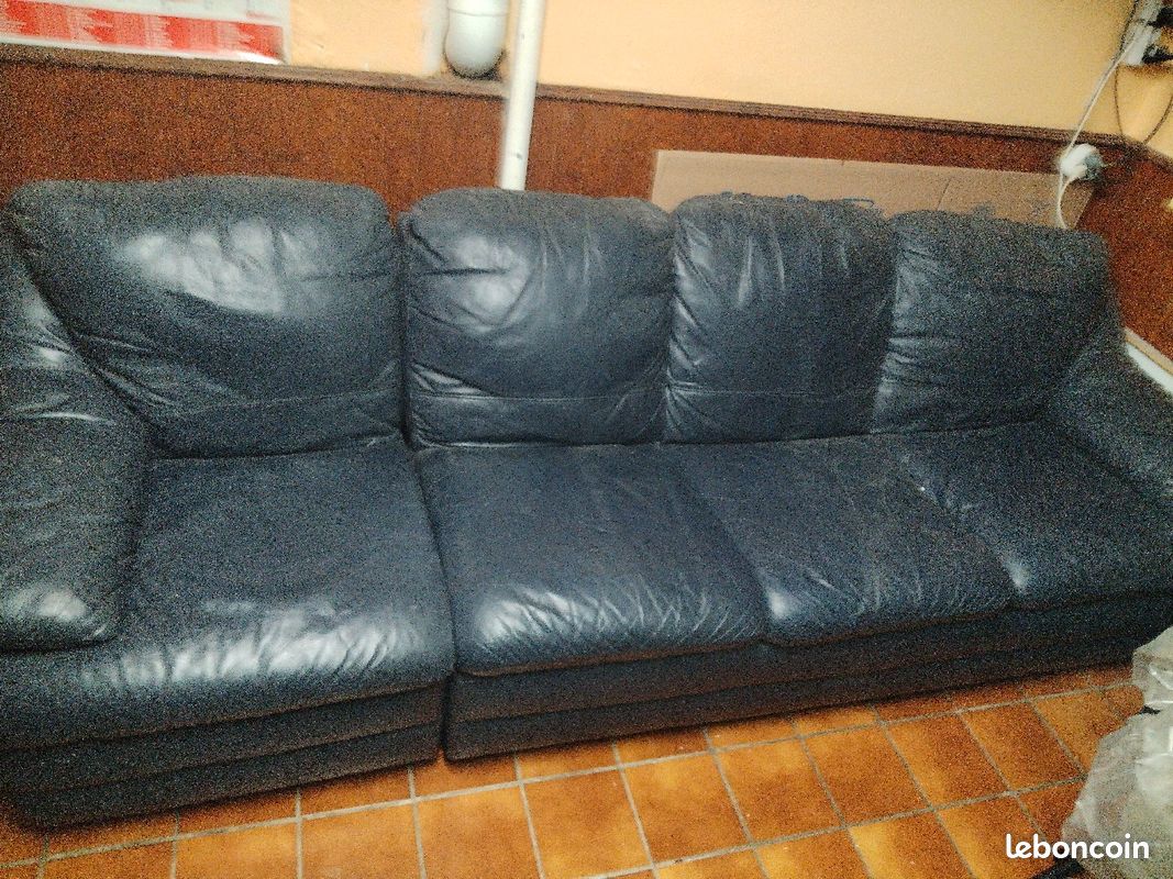 Canape cuir bleu (image 1)