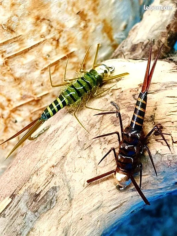 Lot De 5 Hameçons Mouche Nymphe Stonefly – Réalistes, Acier Et Plume, Pour Pêche