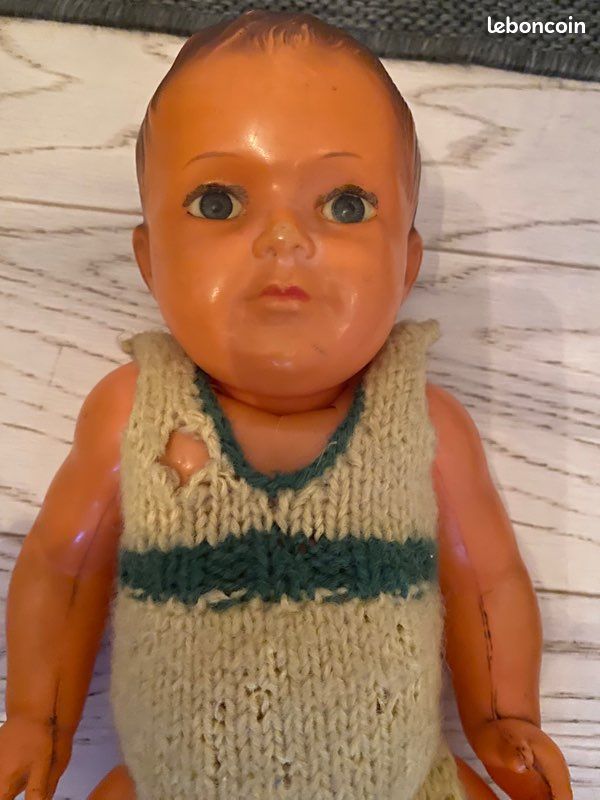 Baigneur Ancien SNF François – 52 Cm, Yeux Peints, Années 1950, Made In France