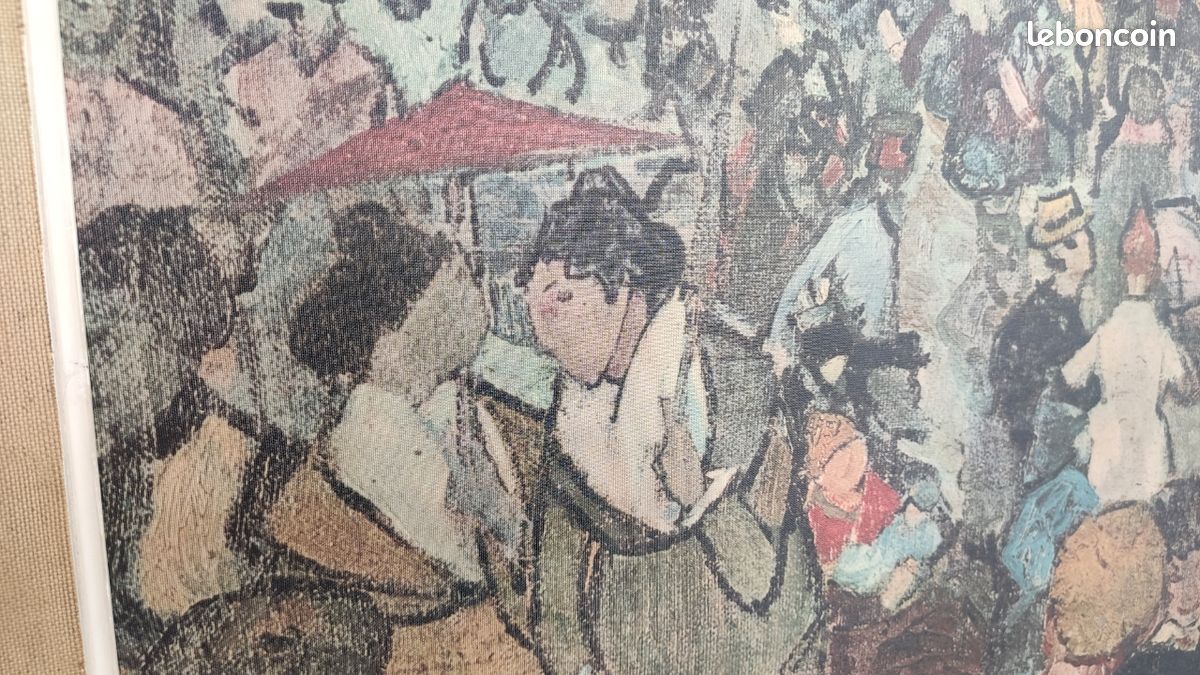 Tableau / toile / peinture reproduction Le Cirque de Georges Seurat post-impressionnisme pointillisme avec cadre en bois massif acajou TBE (image 5)