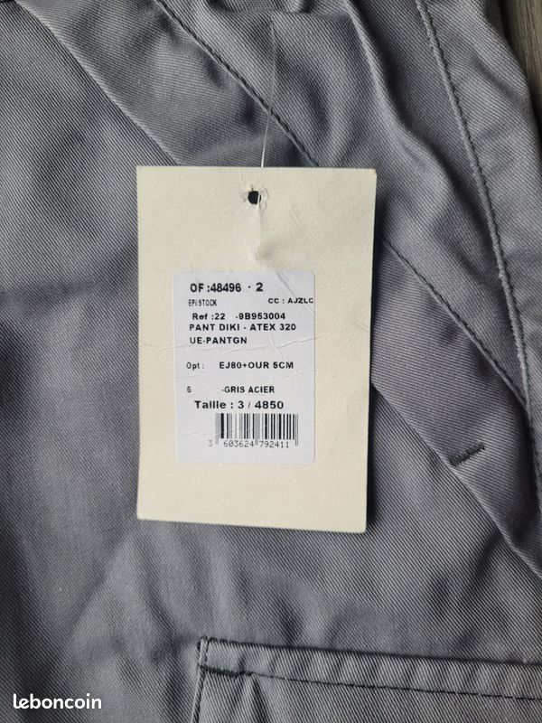 Pantalon De Travail Homme Gris Clair Taille L - Neuf Avec étiquettes, Coupe Regular, 100% Coton - Confort Et Robustesse